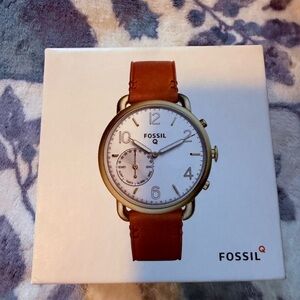 Fossil Gold-Tone Watch with Tan Leather Strap
